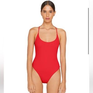 MIKOH Doms Ribbed Classic One Piece in Ribbed Poppy red NWT